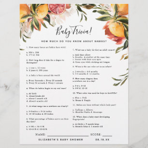 Lámina Trivia de Bebé Juego de Baby Shower