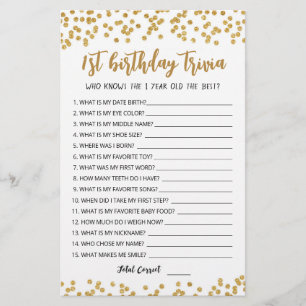 Lámina Trivia del 1er cumpleaños juego editable