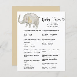 Lámina Trivia del bebé elefante | Juego Baby Shower