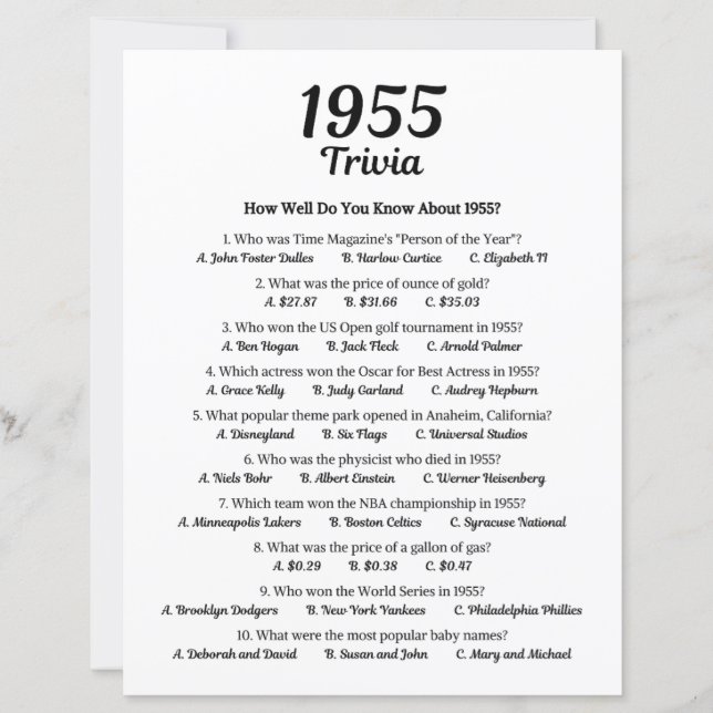 Lámina Trivia Game 1955 (Anverso)
