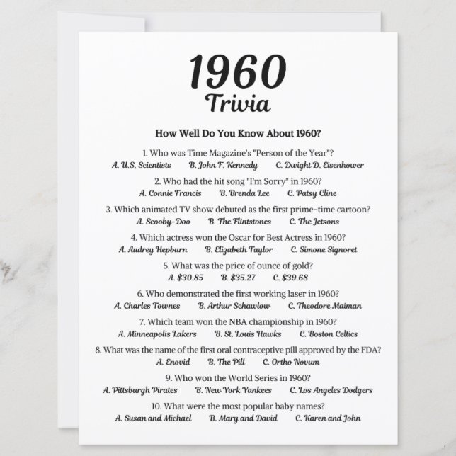 Lámina Trivia Game 1960 (Anverso)