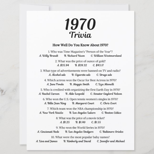 Lámina Trivia Game 1970 (Anverso)