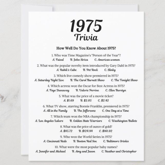 Lámina Trivia Game 1975 (Anverso)