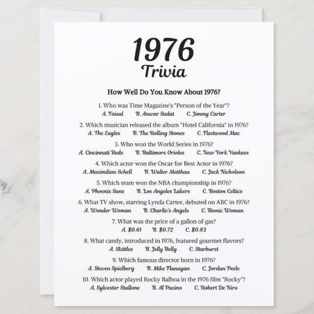 Lámina Trivia Game 1976 | 49.º partido de cumpleaños (Anverso)