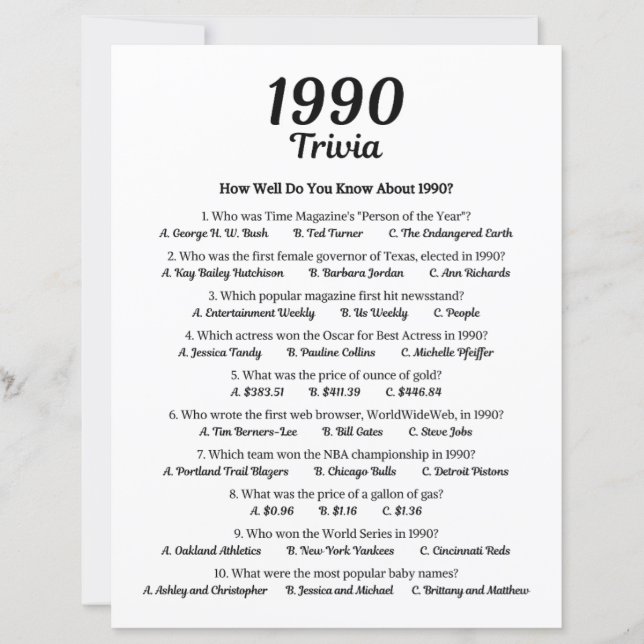 Lámina Trivia Game de 1990 (Anverso)