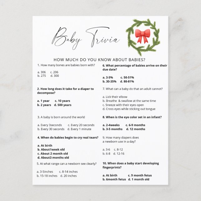 Lámina Trivia para bebé de nieve en invierno | Juego Baby (Anverso)