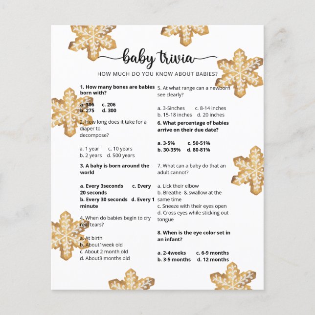 Lámina Trivia para bebés de invierno | Juego Baby Shower (Anverso)