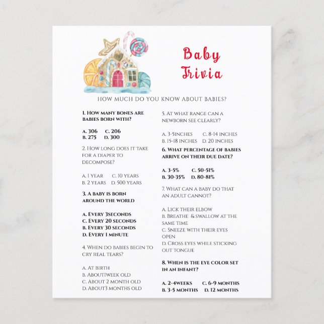 Lámina Trivia para bebés de invierno | Juego Baby Shower (Anverso)
