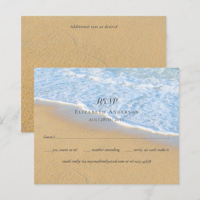 Lámina Tropical Beach Initials Sand Wedding RSVP (Anverso / Reverso)