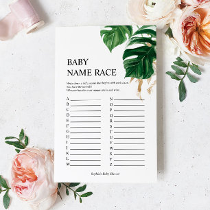 Lámina Tropical deja Baby Shower Baby Name Race Game