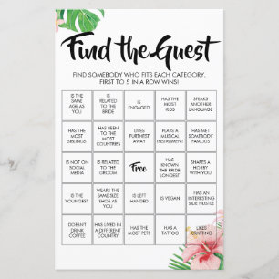 Lámina Tropical Find the Guest Bingo Game