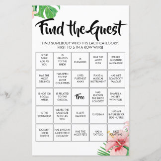 Lámina Tropical Find the Guest Bingo Game
