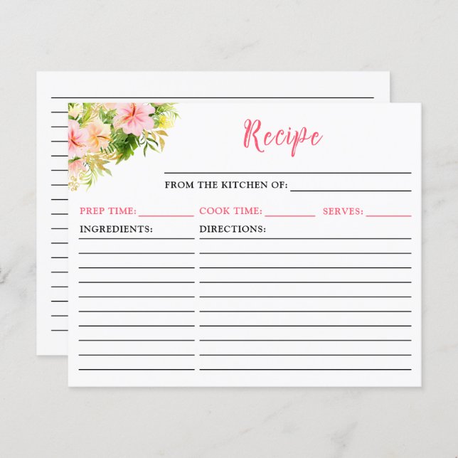 Lámina Tropical Jungle Floral Recipe Card (Anverso / Reverso)
