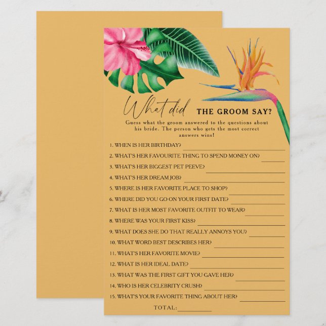 Lámina Tropical - ¿Qué dijo el novio del juego de novias? (Anverso / Reverso)