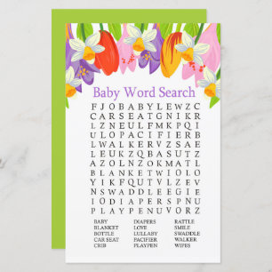 Lámina Tulip Baby Shower Word Search Game