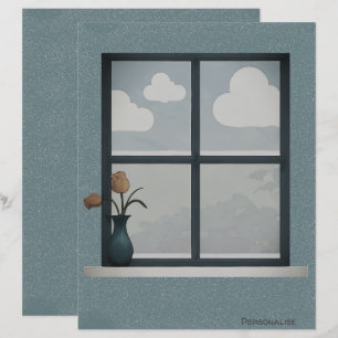 Lámina Tulip Vase House Ventana Nubes PapelPapelLibroAzul