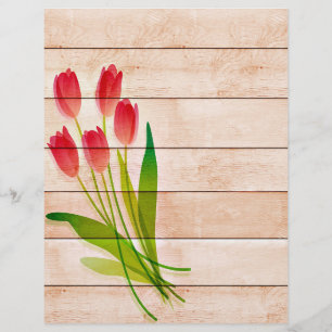 Lámina Tulipanes rojos sobre madera