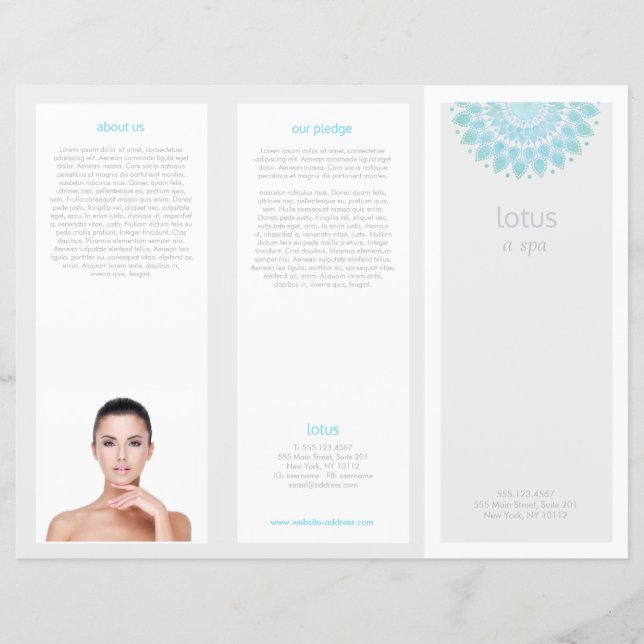 Lámina Turquois Mandala Lotus Spa Salon Tri-Fold Brochure (Anverso)