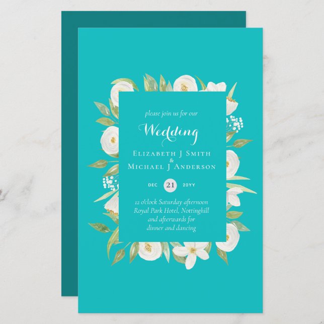 Lámina Turquoise Magnolia Floral Wedding Invitado A9 (Anverso / Reverso)