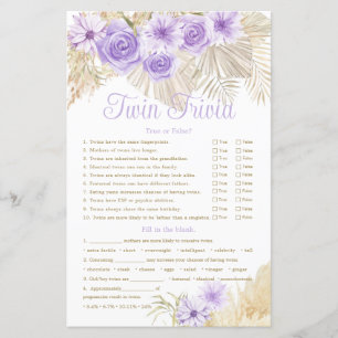 Lámina Twin Trivia Game Pampas Lavender Boho Baby Shower