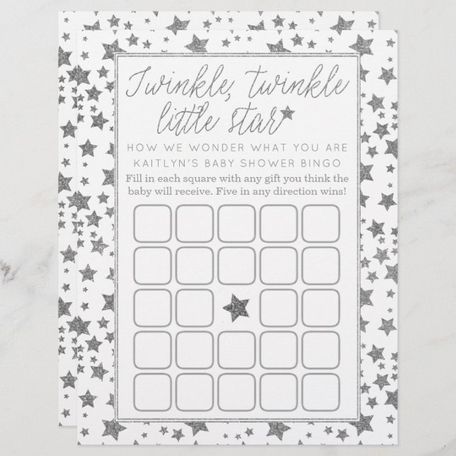 Lámina Twink, Twinkle Little Star Bingo Baby Shower (Anverso / Reverso)