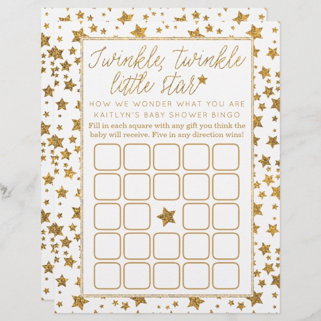 Lámina Twink, Twinkle Little Star Bingo Baby Shower (Anverso / Reverso)