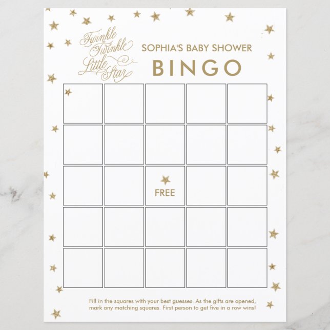 Lámina Twinkle Little Star Gold Juego BINGO Baby Shower (Anverso)