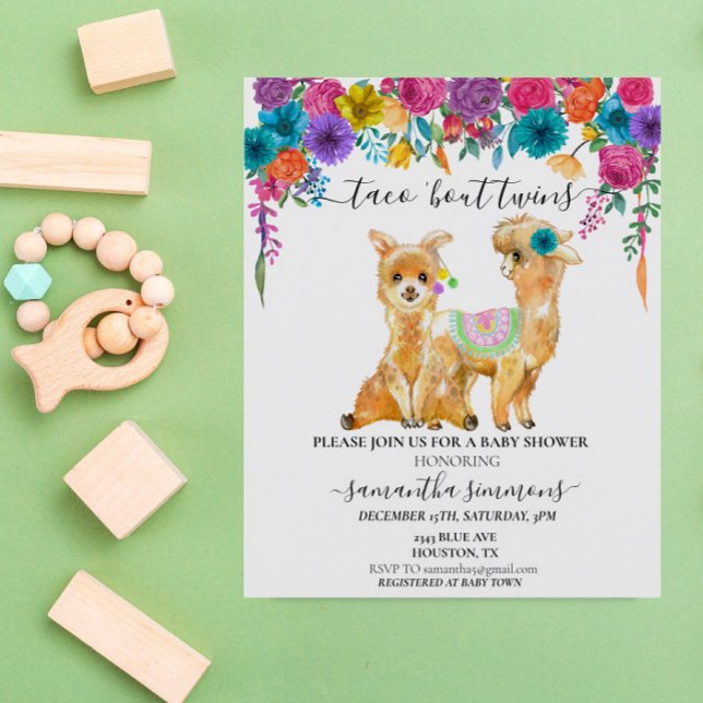 Lámina Twins Taco Fiesta Baby Shower Llama Floral (Subido por el creador)