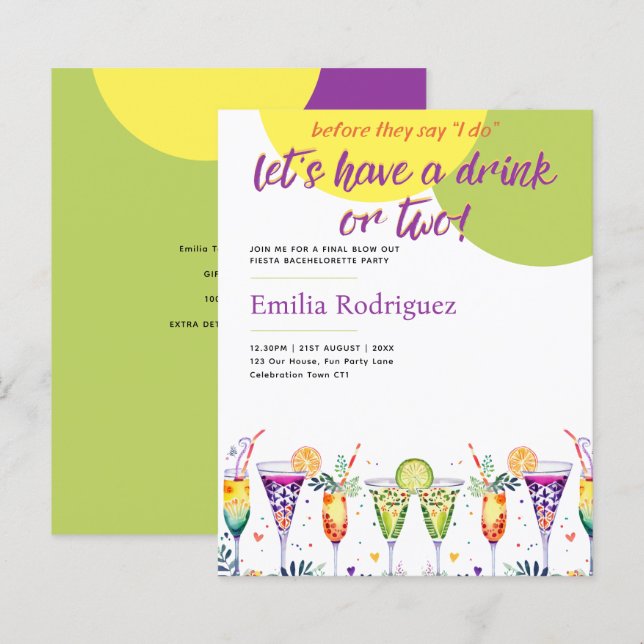 Lámina Última Cocktails Fiesta Bachelorette Bridal Shower (Anverso / Reverso)