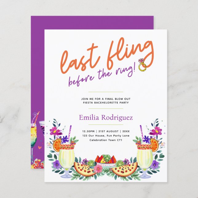 Lámina Último cóctel Fiesta Tacos Bachelorette (Anverso / Reverso)