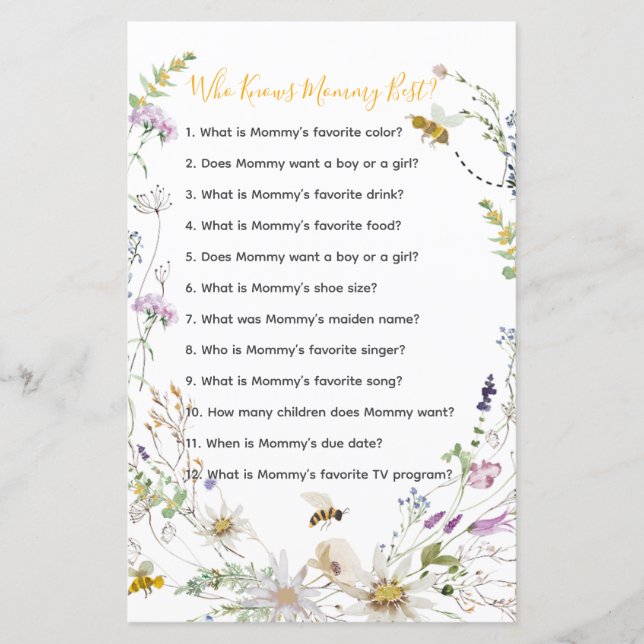 Lámina Un Baby Shower de Abeja de Miel que conoce mejor a (Anverso)