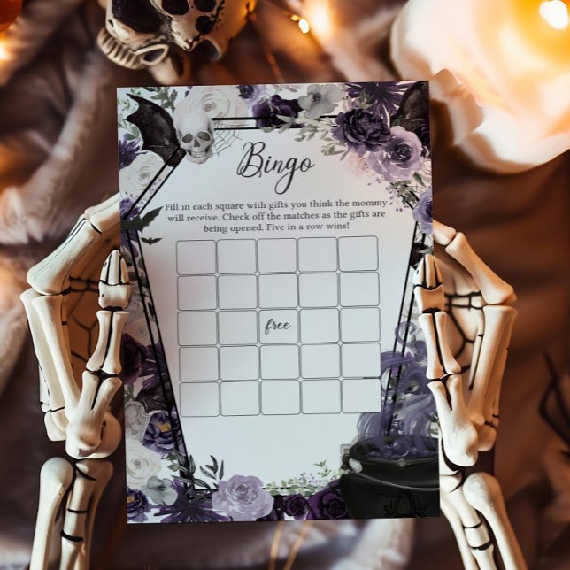 Lámina Un bebé está preparando juego de bingo gótico de H (Floral Gothic Coffin A Baby is Brewing Baby Shower Bingo Game)