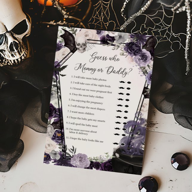 Lámina Un bebé se está preparando para adivinar quién es  (Floral Gothic Coffin A Baby is Brewing Baby Shower Guess Who Mommy or Daddy Game)