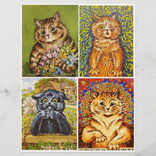 Lámina Un conjunto de gatos coloridos de Louis Wain (Anverso)