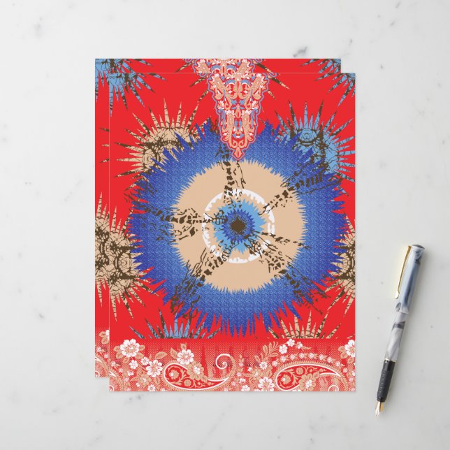 Lámina un diseño de fondo rojo con un círculo azul (Anverso/Reverso In Situ)