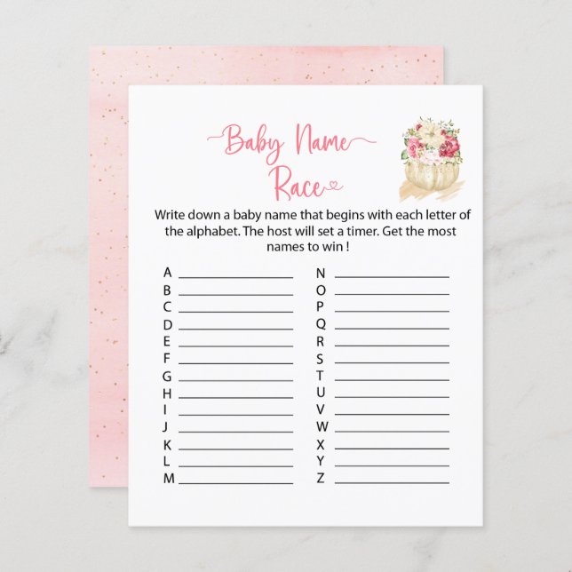 Lámina Un dulce calabaza pequeño juego de Raza Nombre Beb (Anverso / Reverso)