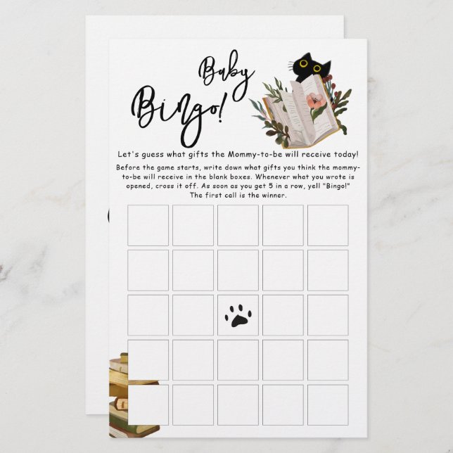 Lámina Un gato negro lindo y un volante de juego de bingo (Anverso / Reverso)