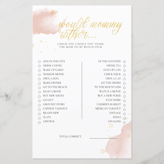 Lámina Un juego de Baby Shower de invierno rosa sería más (Anverso)