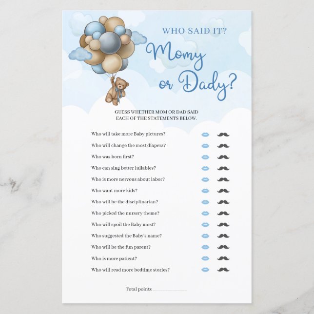 Lámina Un niño lindo oso de peluche globos marrones mamá  (Anverso)