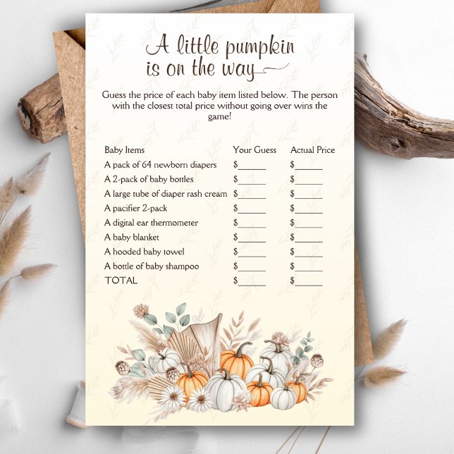 Lámina Un pequeño Boho de Calabaza en Baby Shower está bi (A Little Pumpkin Is On The Way Baby Shower Game - The Price Is Right Baby Edition)