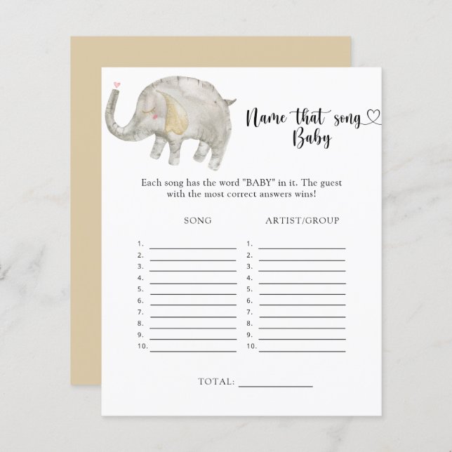 Lámina Un pequeño elefante llama a esa canción del bebé (Anverso / Reverso)
