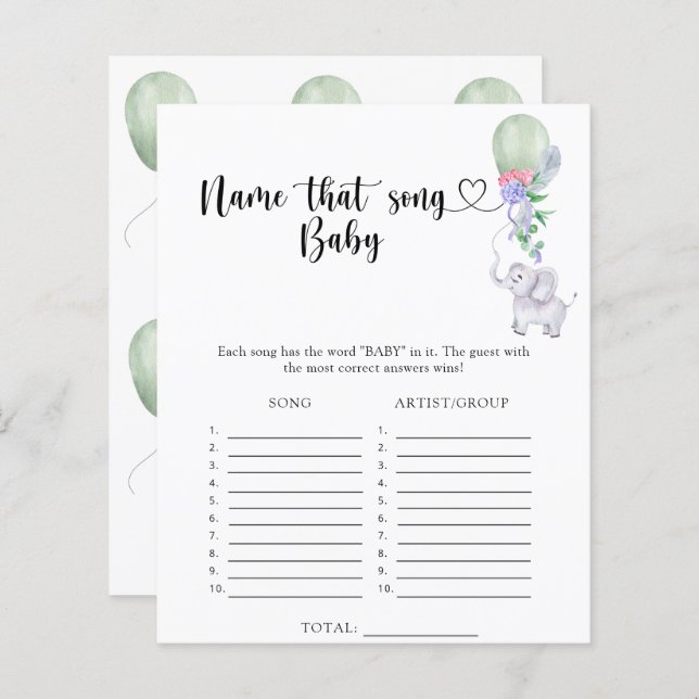 Lámina Un pequeño elefante llama a esa canción del bebé (Anverso / Reverso)