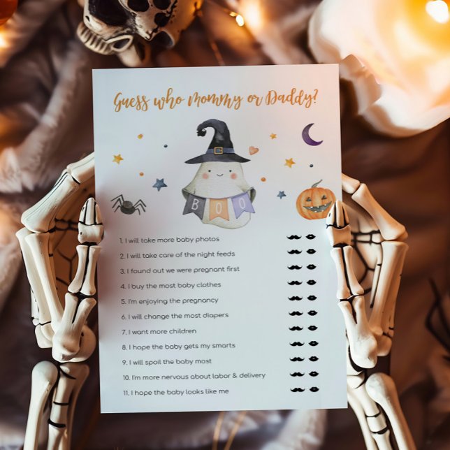 Lámina Un pequeño novio fantasma adivina quién es la madr (Little Boo Baby Shower Guess who Mommy or Daddy Game)