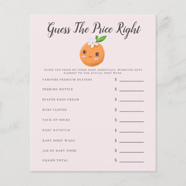 Lámina Un Pequeño Y Rosa Baby Shower Adivina El Precio (Anverso)