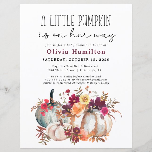 Lámina Un poco de presupuesto de calabaza Cae Baby Shower (Anverso)