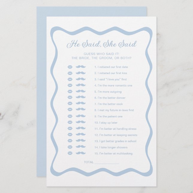 Lámina Una Ducha De Novias Azules Dijo Que Dijo Juego (Anverso / Reverso)