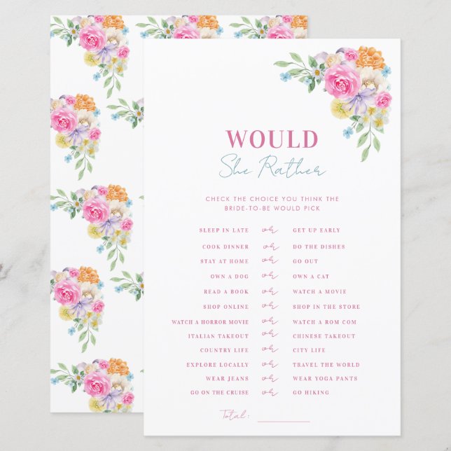 Lámina Una Ducha De Novias Azules Rosa Prefiere Jugar (Anverso / Reverso)