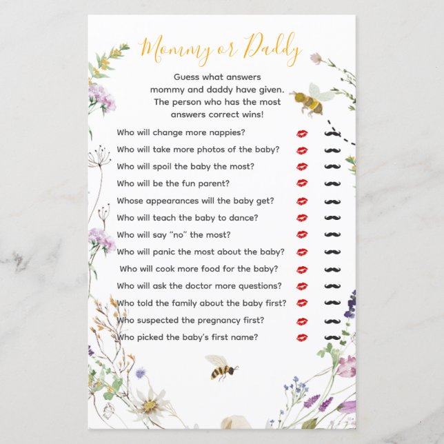 Lámina Una pequeña Abeja de flores silvestres, mamá o pap (Anverso)