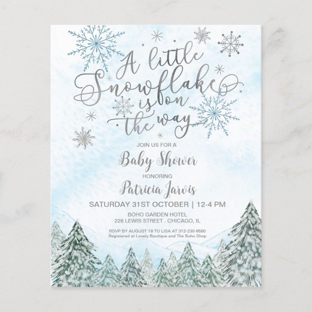 Lámina Una pequeña invitación de Baby Shower azul con cop (Anverso)