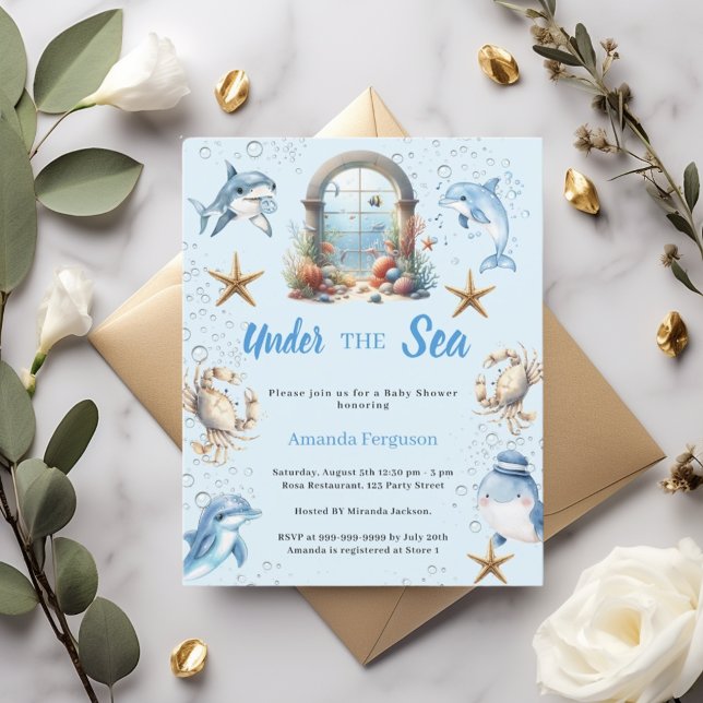 Lámina Under the sea animals boy Baby Shower invitation (Subido por el creador)